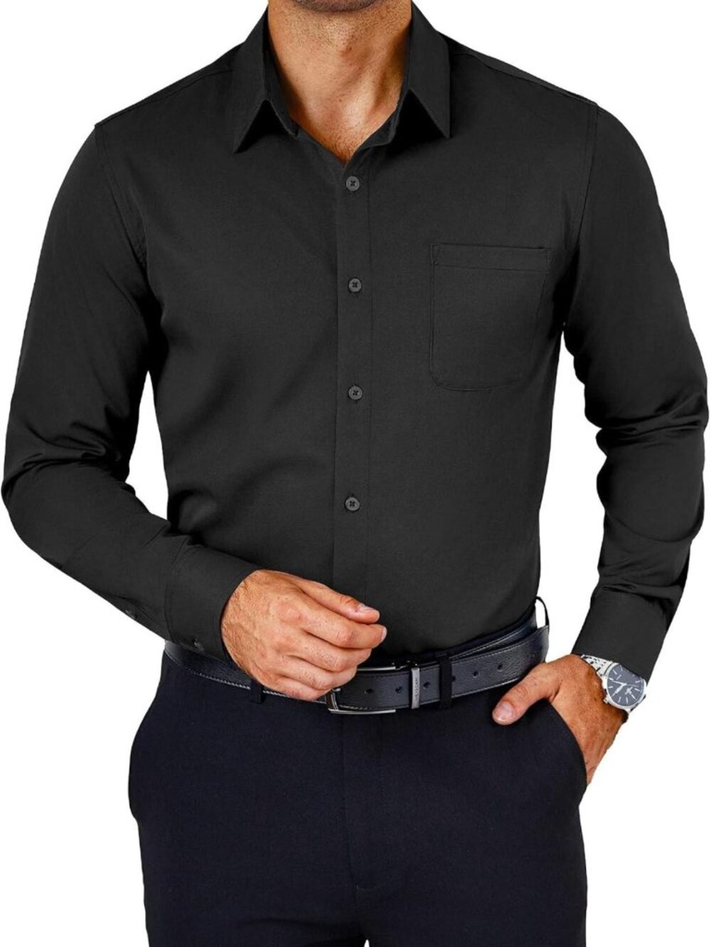 Stylish Men's Dress Shirt | Wrinkle-Free Long Sleeve Button-Down | Formal